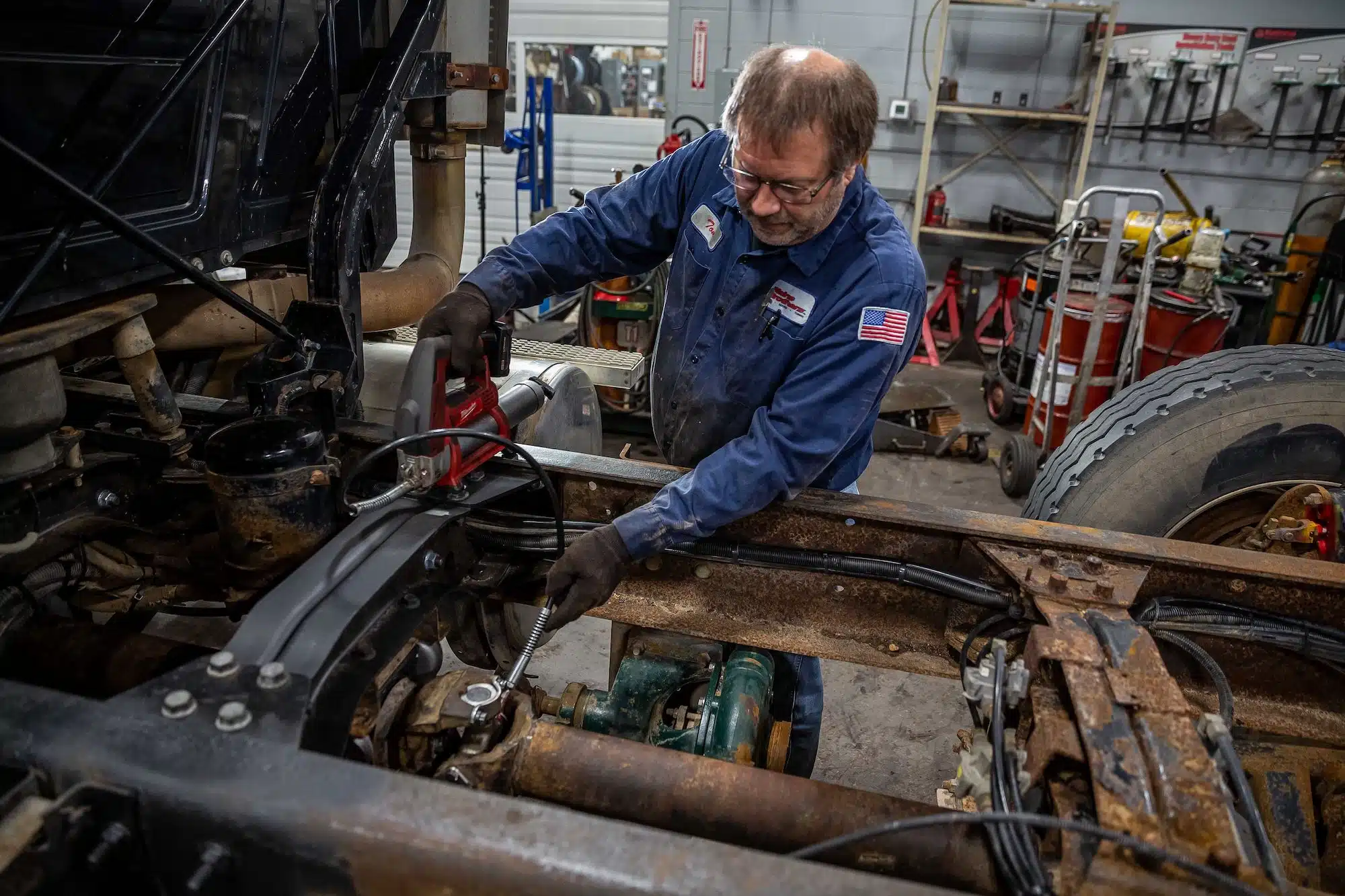 Technician working on trailer