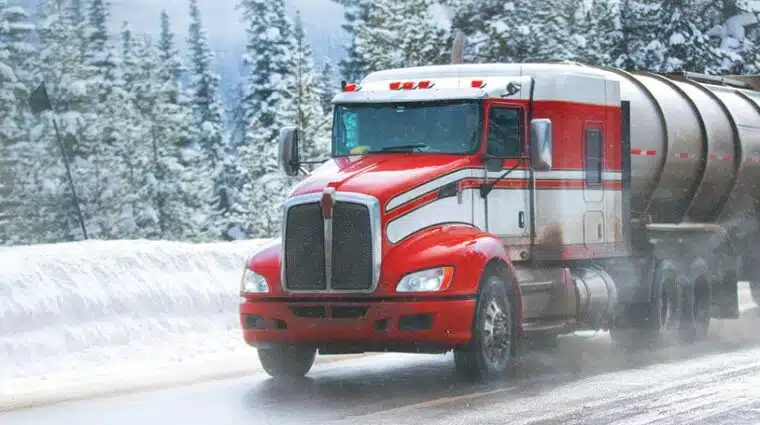 winter semi-truck driving