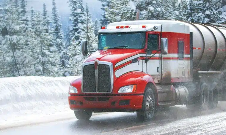 winter semi-truck driving