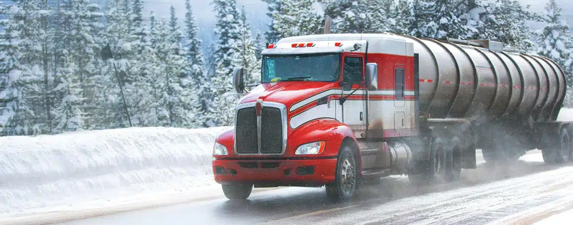 winter semi-truck driving